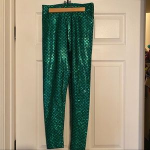 Green metallic mermaid leggings